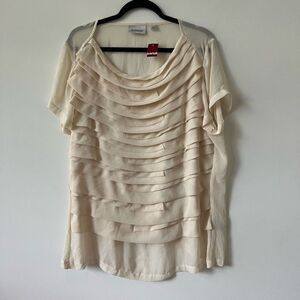 Avenue Women's Layered Pleated Sheer Short Sleeve Cream Top Size 18/20 NWT